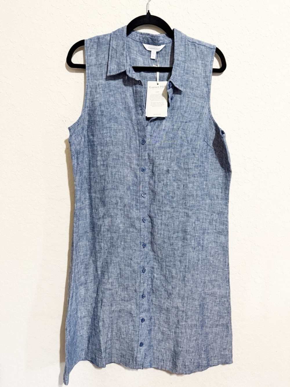 Garnet Hill NWT Blue Button Down Linen Dress Size 14